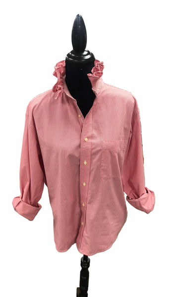 Red check blouse on a mannequin with a white background