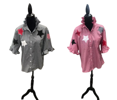 TF Refashioned Gingham Shirts W/Applique Stars