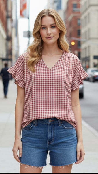 Miss What You Want Red Gingham Top