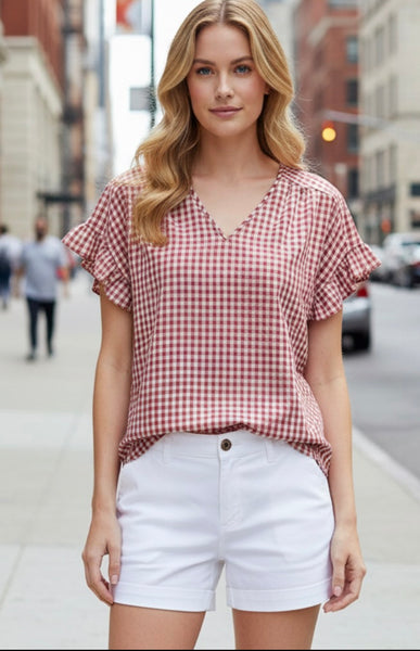 Miss What You Want Red Gingham Top