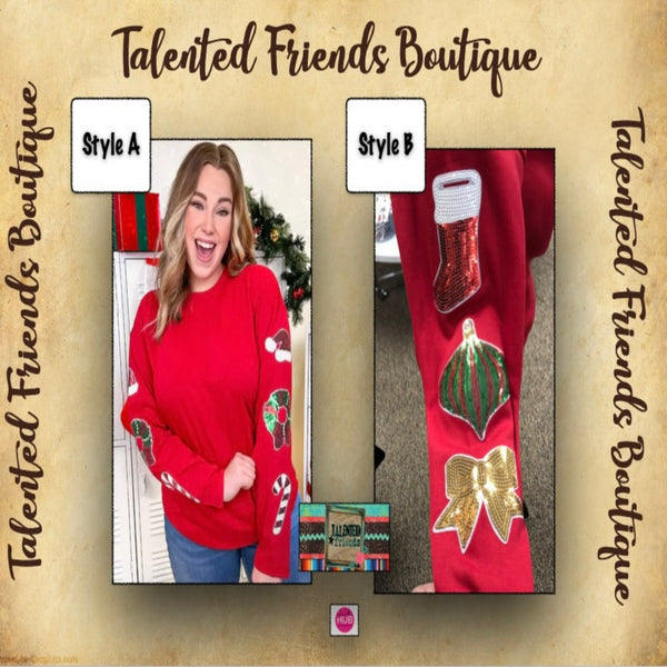 Christmas Sparkle Long Sleeve Sweatshirt - Red