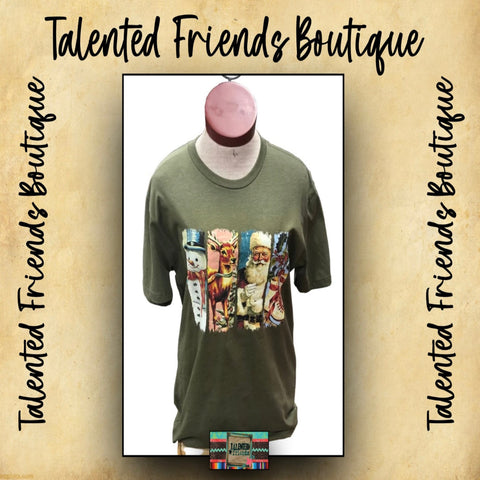 Retro Vintage - Snowman, Reindeer, Santa, Ice Skate T-shirt