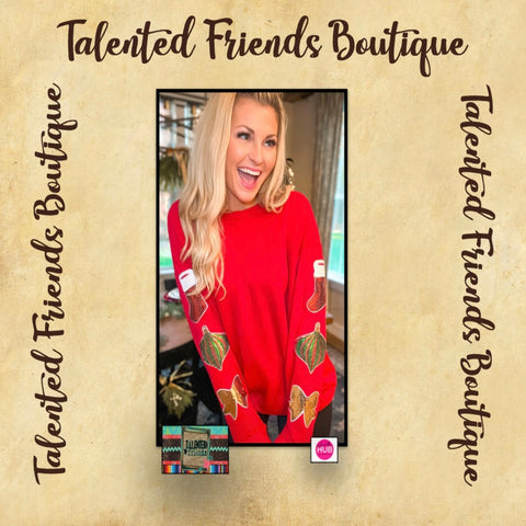 Refashioned Christmas Sparkle Long Sleeve Sweatshirt - Red