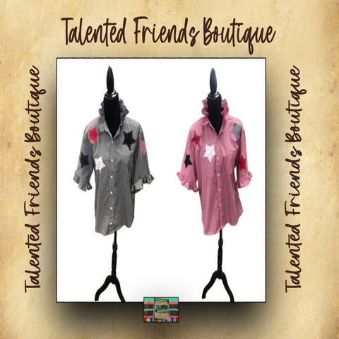 TF Refashioned Gingham Shirts W/Applique Stars