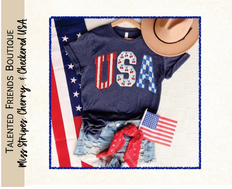 Miss Stripes, Cherries, & Checkered USA  T-shirt