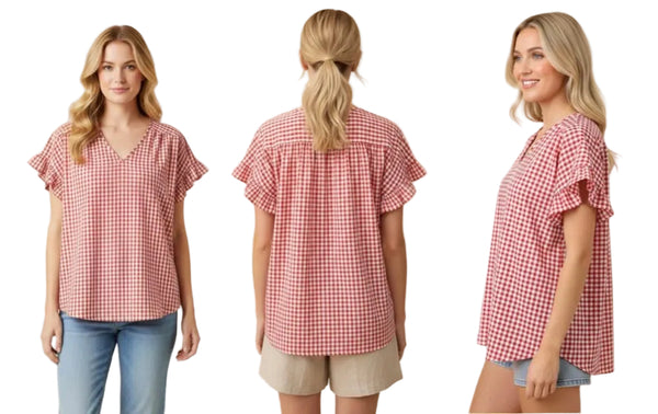 Miss What You Want Red Gingham Top