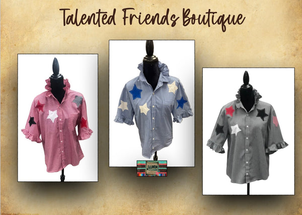 TF Refashioned Gingham Shirts W/Applique Stars