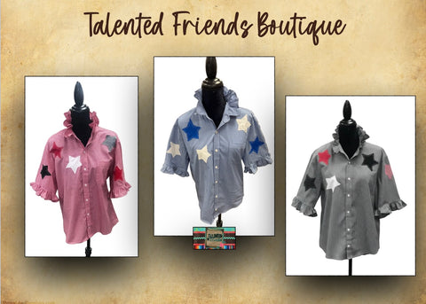 TF Refashioned Gingham Shirts W/Applique Stars
