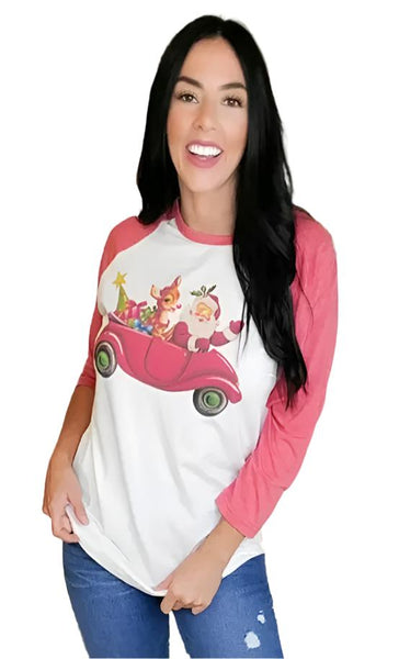 Christmas -  Vintage Santa & Rudolph's Christmas Parade Raglan