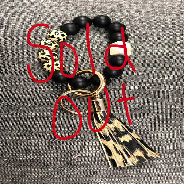 Wooden Beaded Key Chain Wristlet