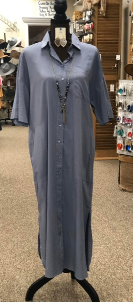 Miss What's Next Shirt Dress - Olive or Slate Blue