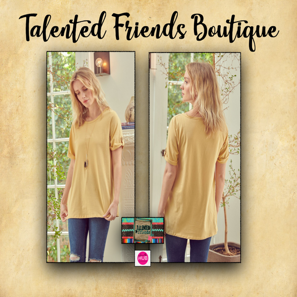 Round Neck with Tab Button Sleeve Top