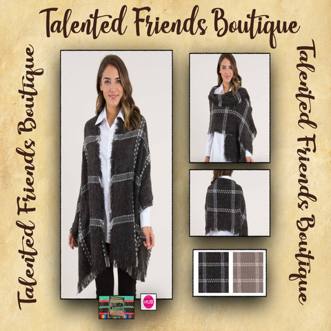 Stitched Plaid Boxed Scarf/Wrap