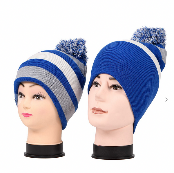 Pom Pom Striped Beanie