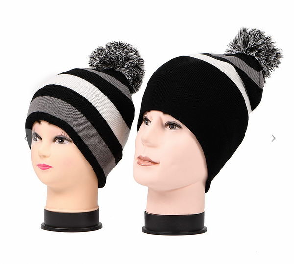 Pom Pom Striped Beanie