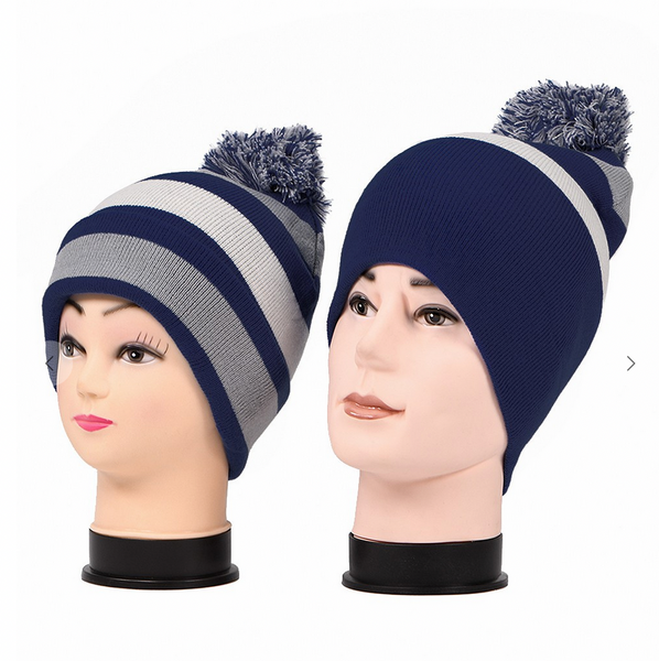 Pom Pom Striped Beanie