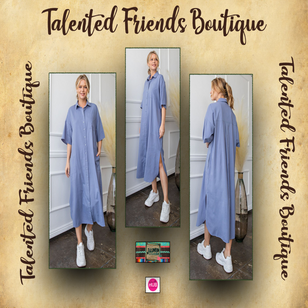 Miss What's Next Shirt Dress - Olive or Slate Blue