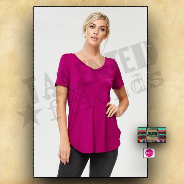 Solid Color V-neck Short Sleeve Top
