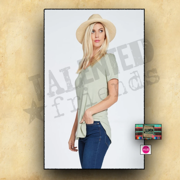 Solid Color V-neck Short Sleeve Top