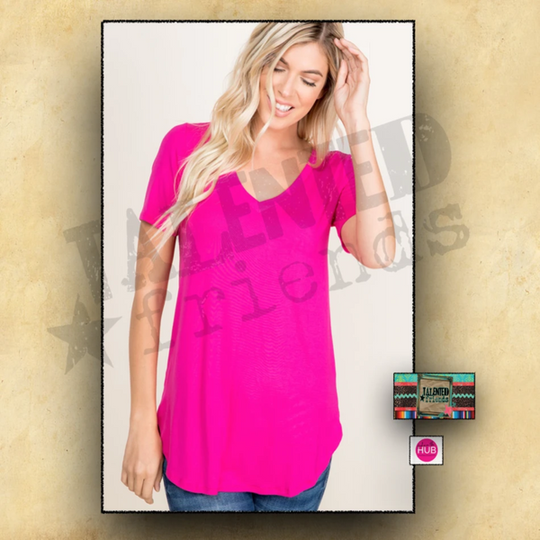 Solid Color V-neck Short Sleeve Top