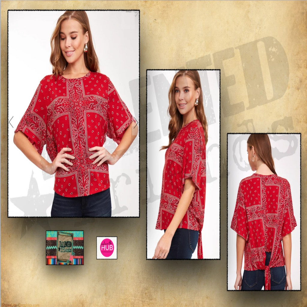Red Bandana Print Short Sleeve Top