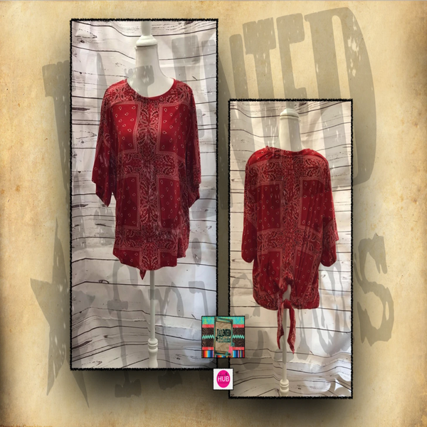 Red Bandana Print Short Sleeve Top