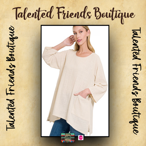Miss See You There Gauze Tunic - Sand Beige